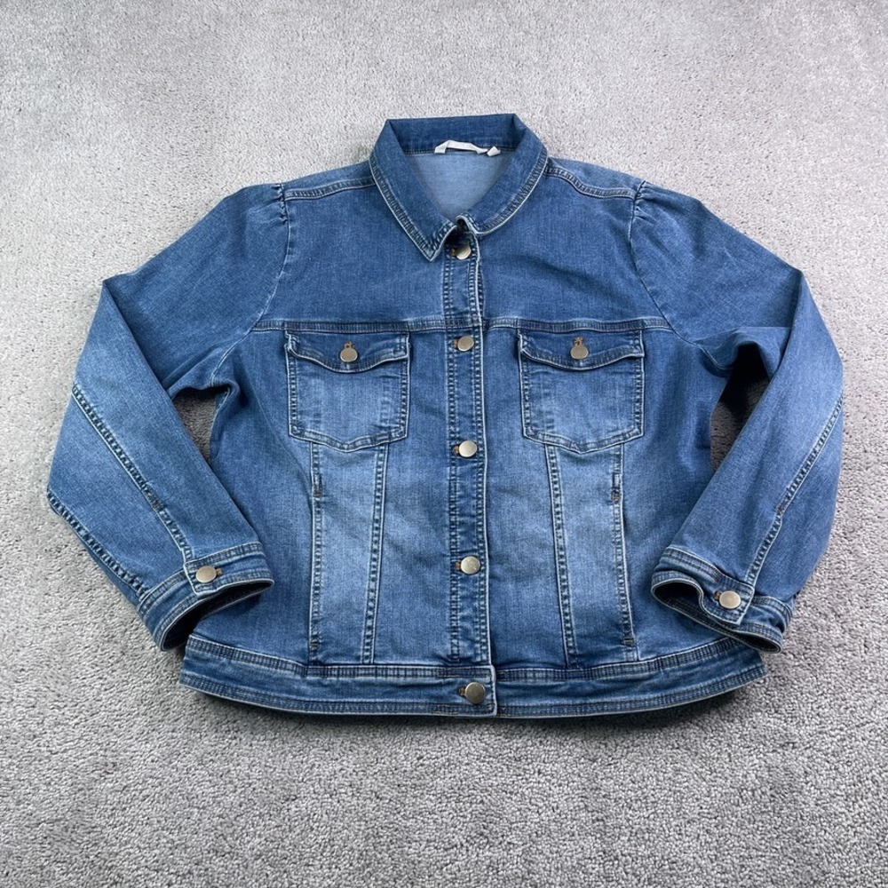 Soft Surroundings Jacket Womens Large Blue Jean Stretch Denim Trucker Biker